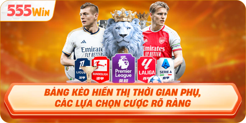 Bảng kèo hiển thị thời gian phụ, các lựa chọn cược rõ ràng